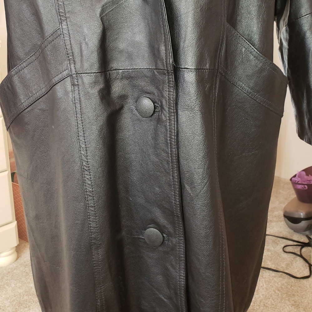 Womens Long Leather Coat Size Small